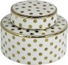 Clearance White Ceramic Lidded Jar with Gold Polka Dots