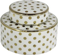 White Ceramic Lidded Jar with Gold Polka Dots