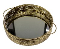Metal Filigree Mirrored Tray with Handles