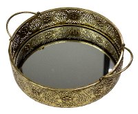 Metal Filigree Mirrored Tray with Handles