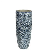 15 Inch Blue and Ivory Ceramic Vase