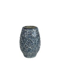 9 Inch Blue and Ivory Ceramic Vase