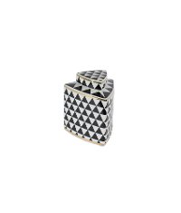 6 Inch Black and White Triangular Lidded Jar with Gold Trim