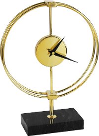 Gold and Black Metal Table Clock on Stand