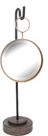 Metal and Glass Round Makeup Mirror on a Black Stand
