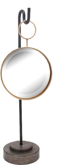Metal and Glass Round Mirror on a Black Stand