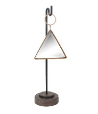 Metal and Glass Triangular Mirror on Black Stand