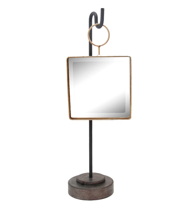 Metal And Glass Square Makeup Mirror On Black Stand