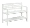 White Solid Wood Large Bench with Back - Abingdon