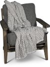 Smoke Gray and Off-White Herringbone Throw-4