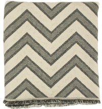 Smoke Gray and Off-White Chevron Throw