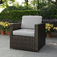 KO70088BR-GY Gray and Brown Wicker Patio Arm Chair - Palm Harbor