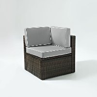 KO70089BR-GY Gray and Brown Wicker Patio Corner Chair - Palm Harbor