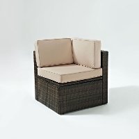 KO70089BR-SA Sand and Brown Wicker Patio Corner Chair - Palm Harbor