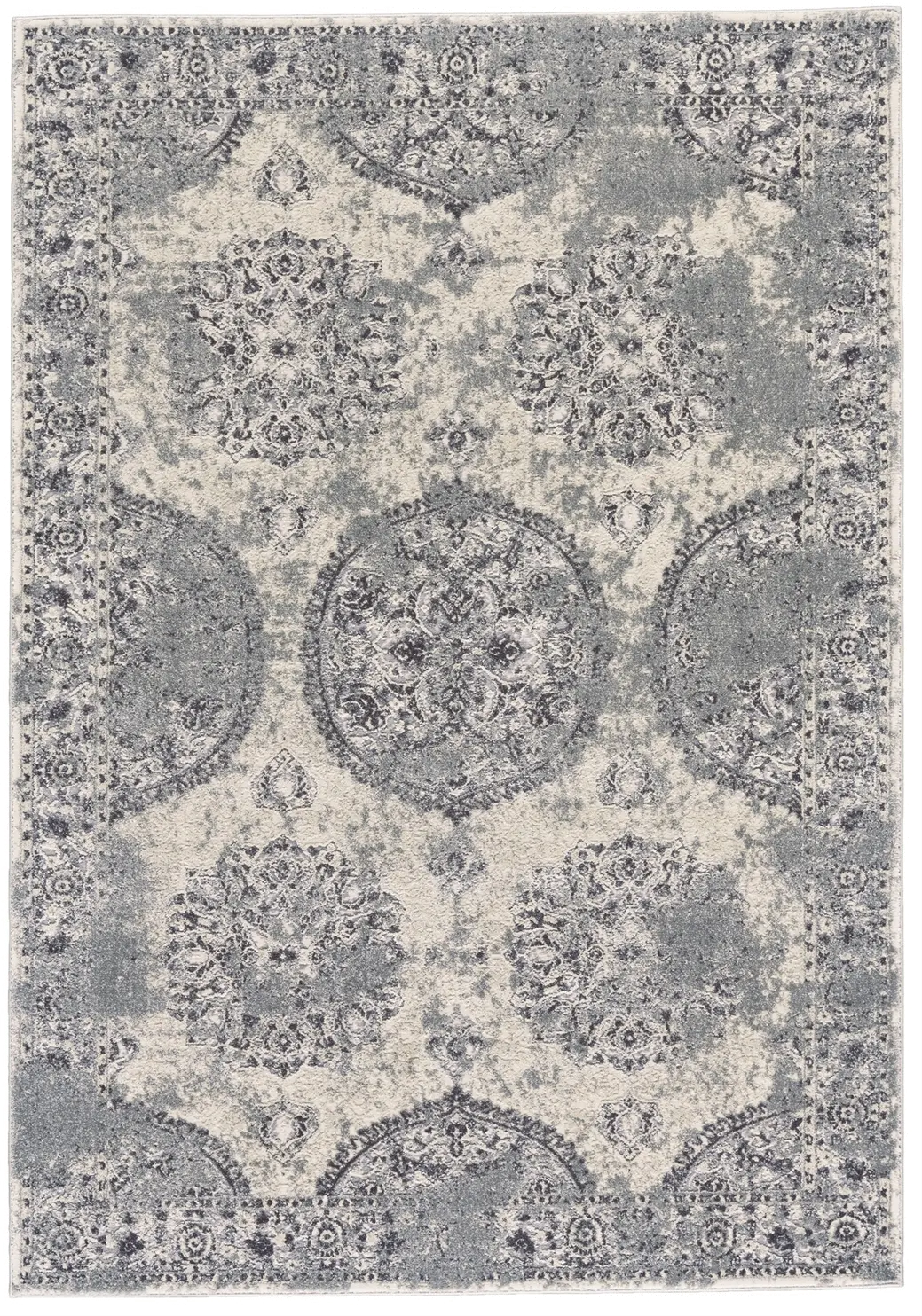 5 x 8 Medium Silver and Beige Area Rug - Akhari-1