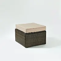 KO70091BR-SA Sand and Brown Wicker Patio Ottoman - Palm Harbor