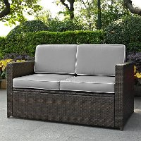 KO70092BR-GY Gray and Brown Wicker Patio Furniture Loveseat - Palm Harbor