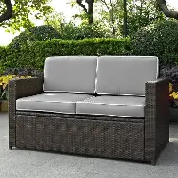 KO70092BR-GY Gray and Brown Wicker Patio Furniture Loveseat - Palm Harbor