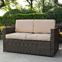 KO70092BR-SA Sand and Brown Wicker Patio Furniture Loveseat - Palm Harbor