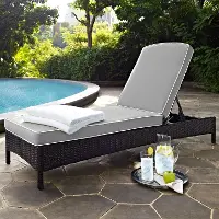 KO70093BR-GY Gray and Brown Wicker Patio Chaise Lounge - Palm Harbor