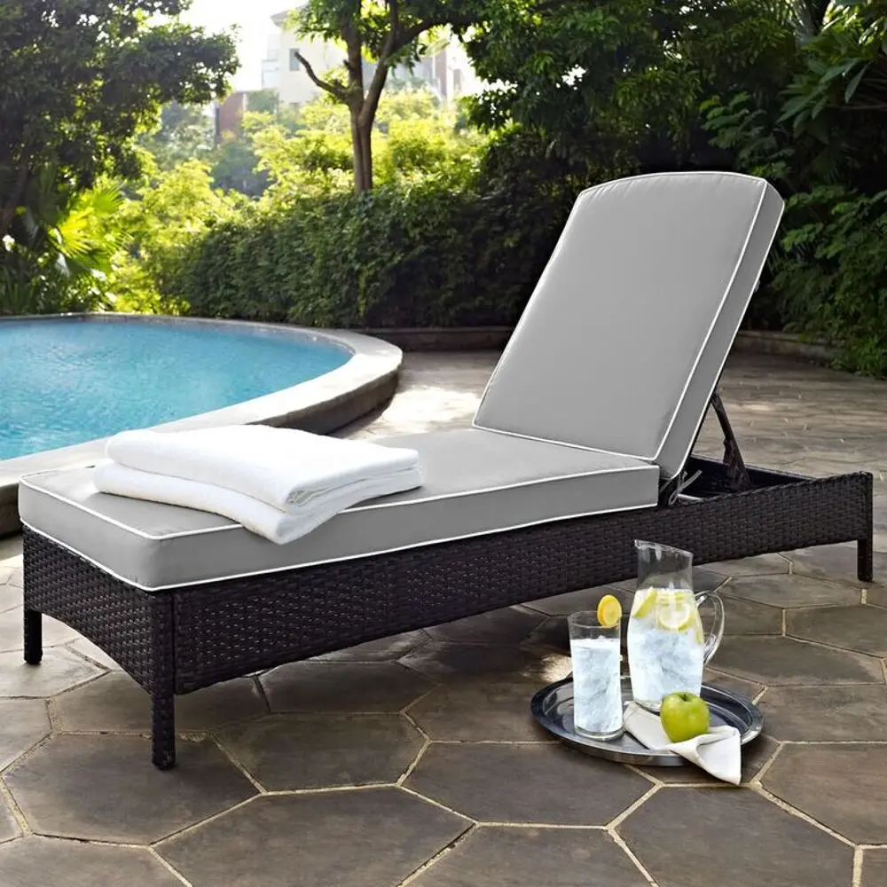 KO70093BR-GY Palm Harbor Gray and Wicker Patio Chaise Lounge-1