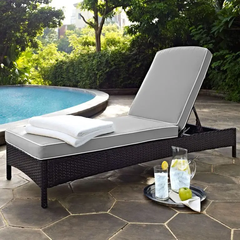 KO70093BR-GY Palm Harbor Gray and Wicker Patio Chaise Lounge