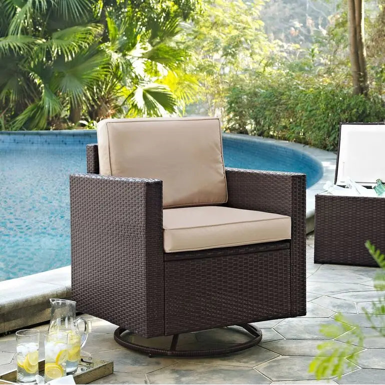 KO70094BR-SA Palm Harbor Sand and Wicker Patio Swivel Armchair
