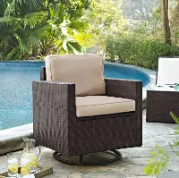 KO70094BR-SA Sand and Brown Wicker Patio Swivel Rocker Chair - Palm Harbor