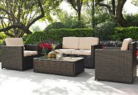 KO70001BR-SA Sand and Brown 4 Piece Wicker Patio Furniture Set - Palm Harbor