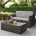 KO70002BR-GY Palm Harbor Gray and Wicker 2 pc Loveseat and Table Set