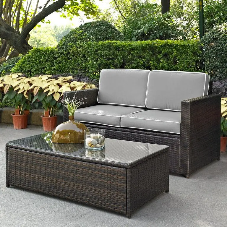 KO70002BR-GY Palm Harbor Gray and Wicker 2 pc Loveseat and Table Set