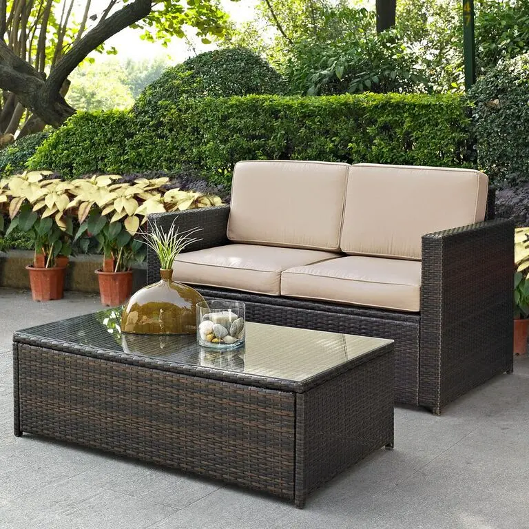 KO70002BR-SA Palm Harbor Sand and Wicker 2 pc Loveseat and Table Set