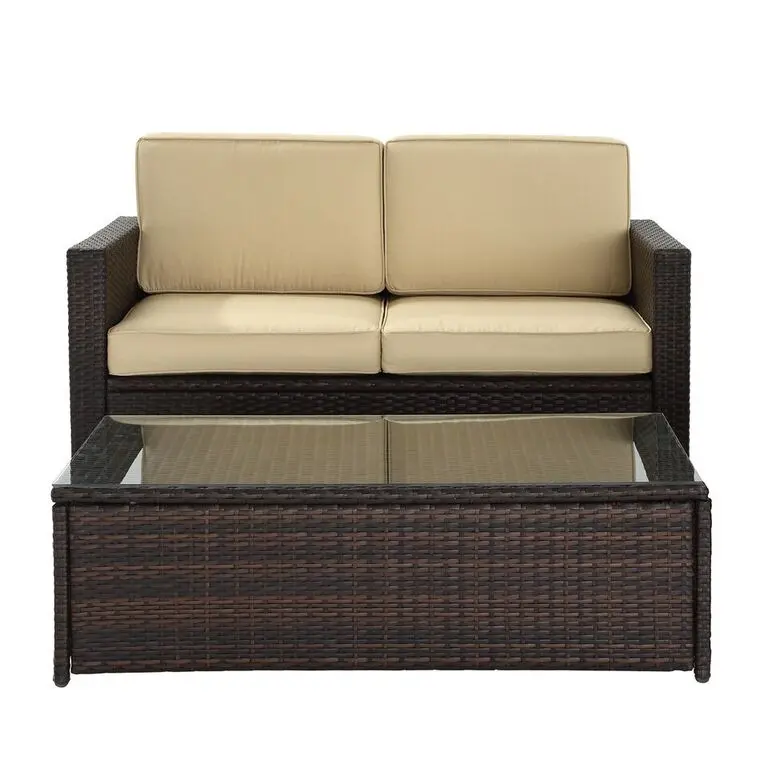 KO70002BR-SA Sand and Brown 2 Piece Wicker Furniture Set - Palm Harbor -1