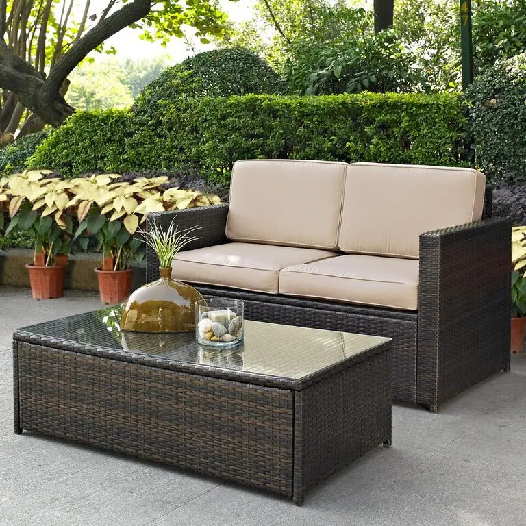 KO70002BR-SA Sand and Brown 2 Piece Wicker Furniture Set - Palm Harbor -2