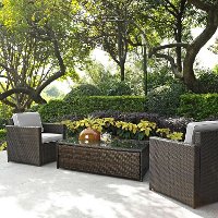 KO70004BR-GY Gray and Brown 3 Piece Wicker Furniture Set - Palm Harbor