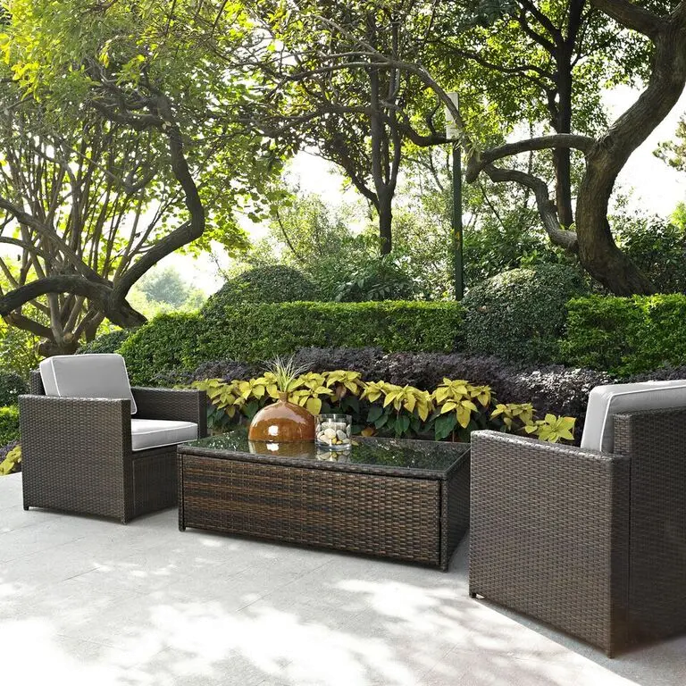 KO70004BR-GY Palm Harbor Gray and Wicker 3 pc Patio Armchair Set