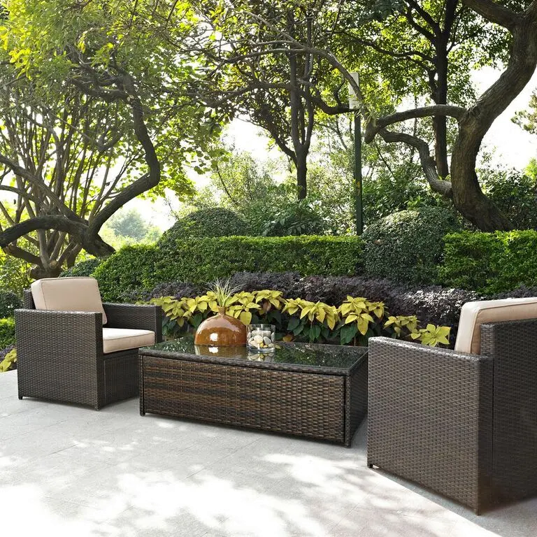 KO70004BR-SA Palm Harbor Sand and Wicker 3 pc Patio Armchair Set