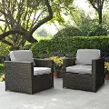 KO70005BR-GY Palm Harbor Gray and Wicker Patio Armchairs, Set of 2