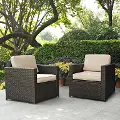 KO70005BR-SA Palm Harbor Sand and Wicker Patio Armchairs, Set of 2