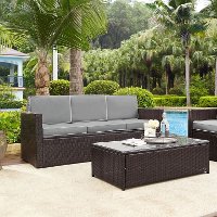 KO70048BR-GY Gray and Brown Wicker Patio Furniture Sofa - Palm Harbor