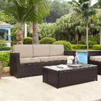 KO70048BR-SA Sand and Brown Wicker Furniture Sofa - Palm Harbor