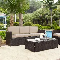 KO70048BR-SA Sand and Brown Wicker Furniture Sofa - Palm Harbor