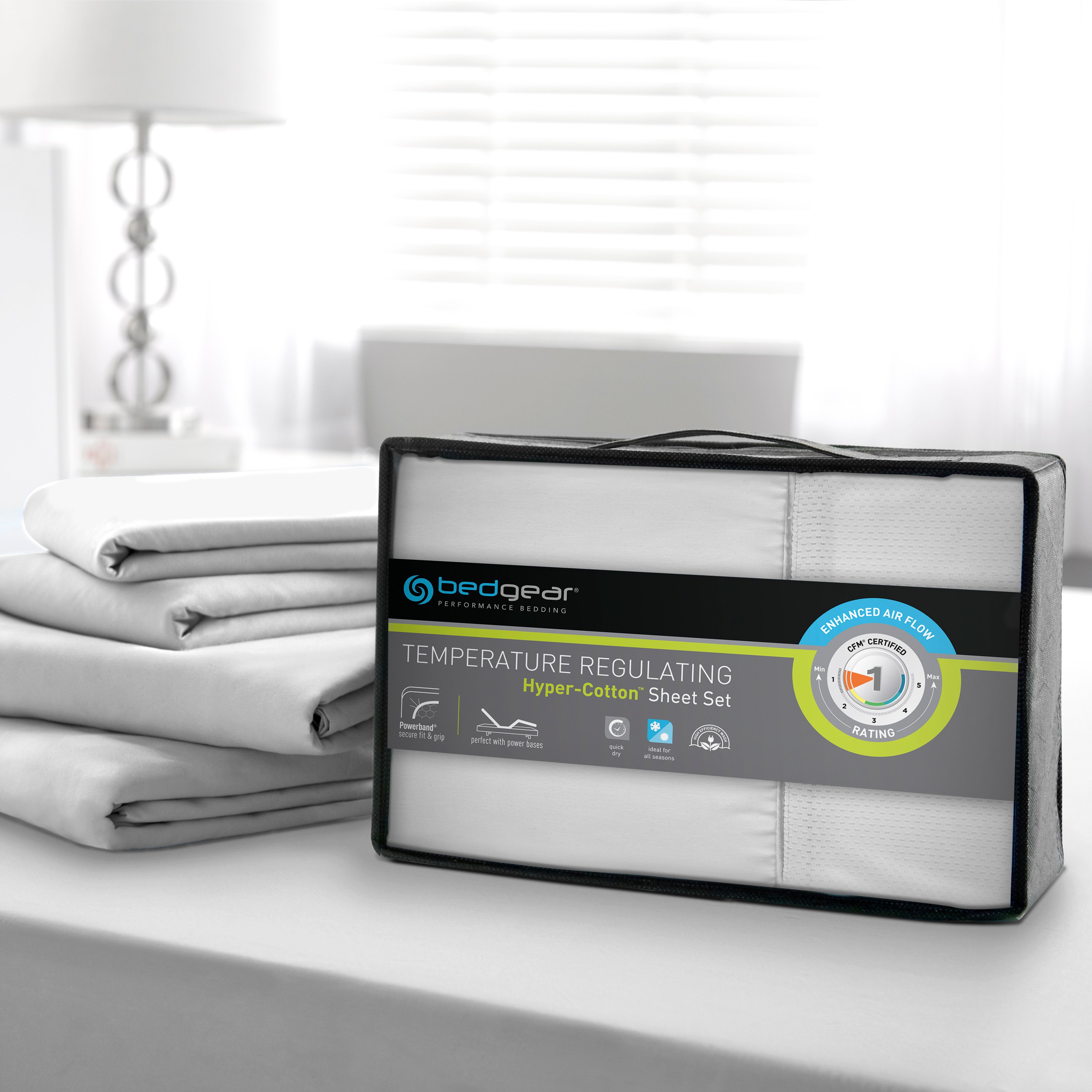 BGS21AWFE Bedgear White Hyper Cotton Split King Bed Sheets-5