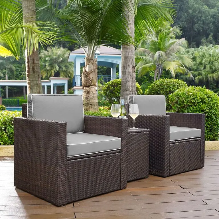 KO70055BR-GY Palm Harbor Gray and Wicker 3 pc Patio Armchair Set