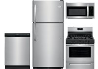 SS-FRG-4PC-21TOPMTN Frigidaire 4 Piece Gas Kitchen Appliance Package with 20 Cu. Ft. Refrigerator - Stainless Steel