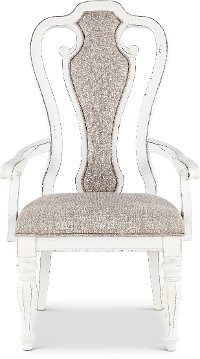 Antique White Upholstered Dining Arm Chair - Magnolia Manor Collection