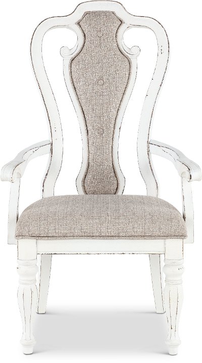 Antique White Upholstered Dining Arm Chair - Magnolia Manor