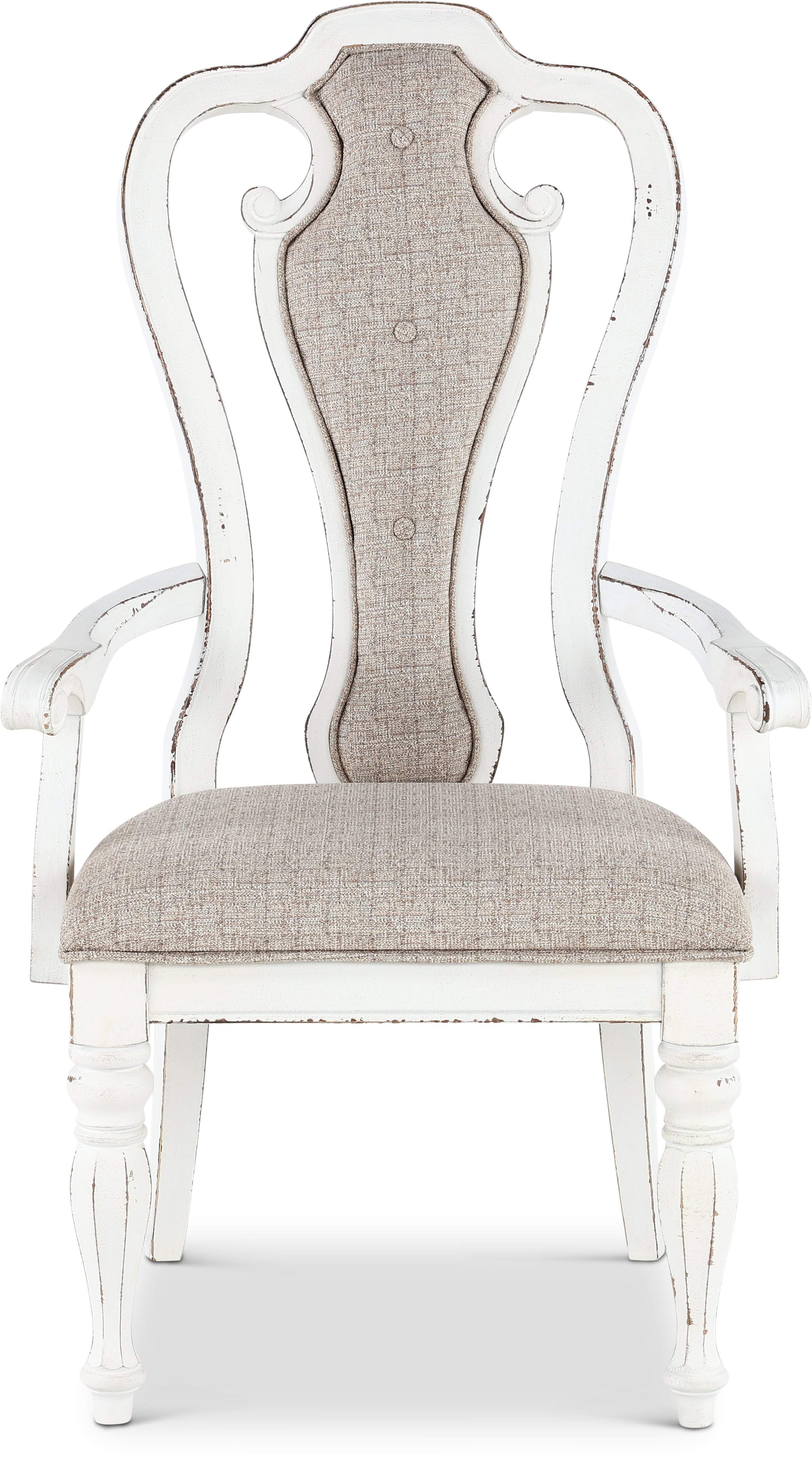 Magnolia Manor Antique White Upholstered Dining Arm Chair-1