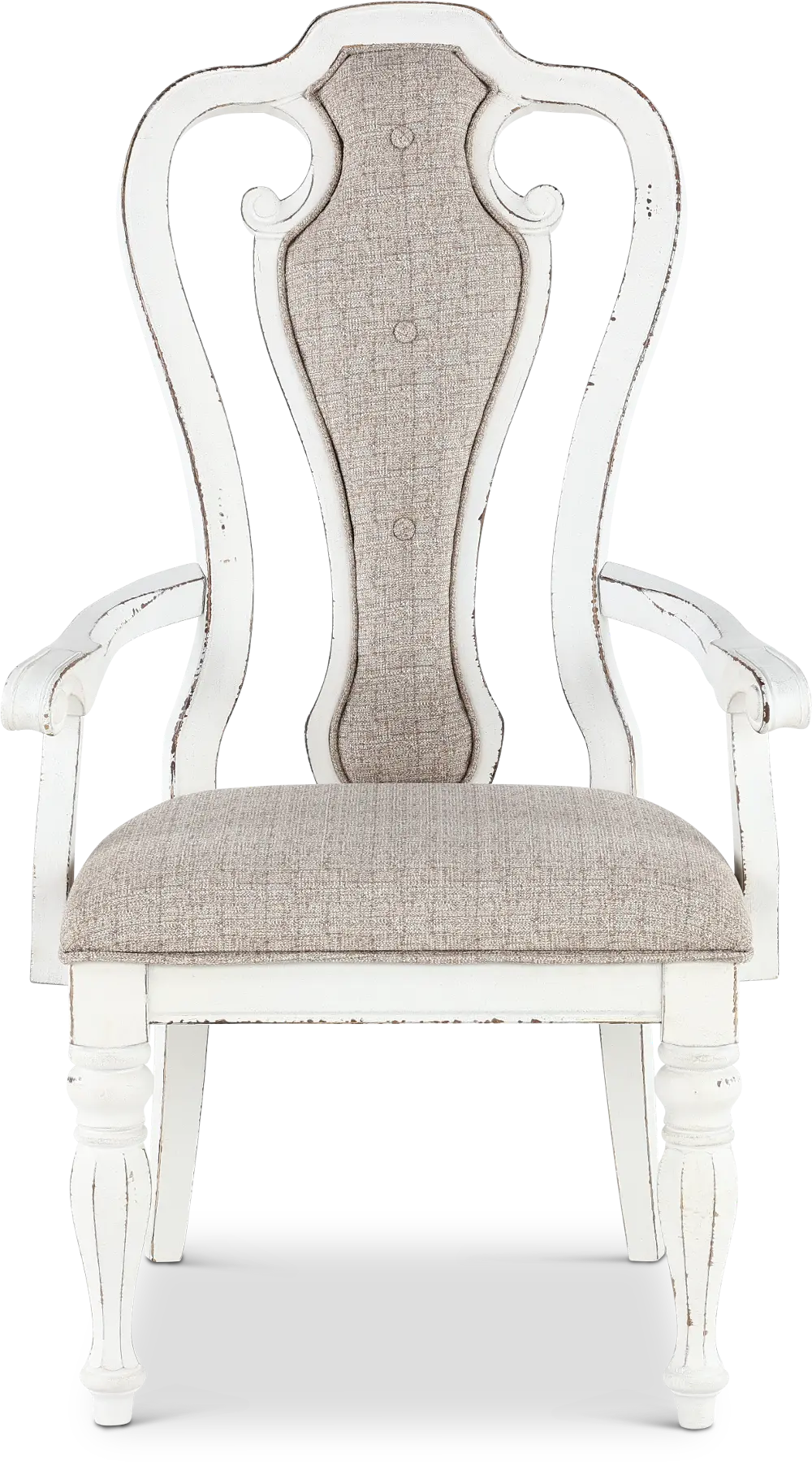 Magnolia Manor Antique White Upholstered Dining Arm Chair-1