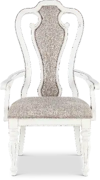 Magnolia Manor Antique White Upholstered Dining Arm Chair